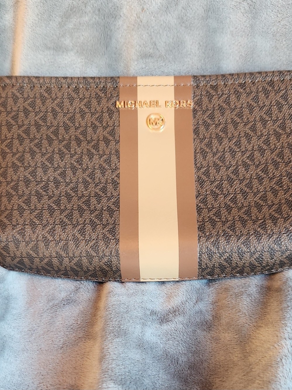 Michael Kors Brown and Cream Signature Stripe Crossbody